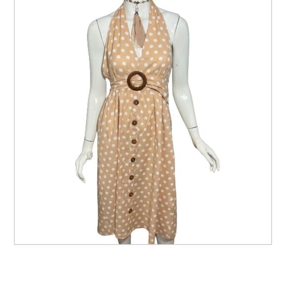 ASOS "Pretty Woman" Peach Polka‎ Dot Halter Dress  -- 2 - Picture 3 of 12